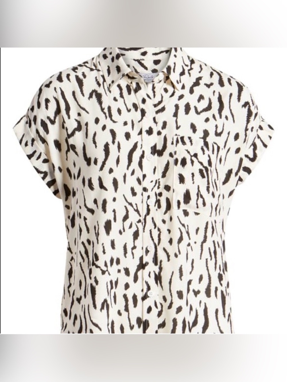 Rails Whitney Button Down Top Ivory Cheetah Animal Print Short Sleeve Casual